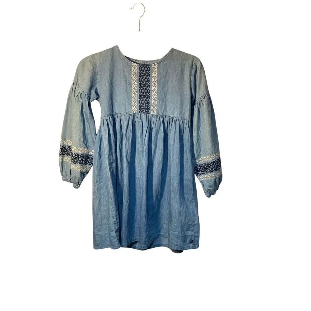 Lucky brand girls 100% cotton embroidered blue dress S/M